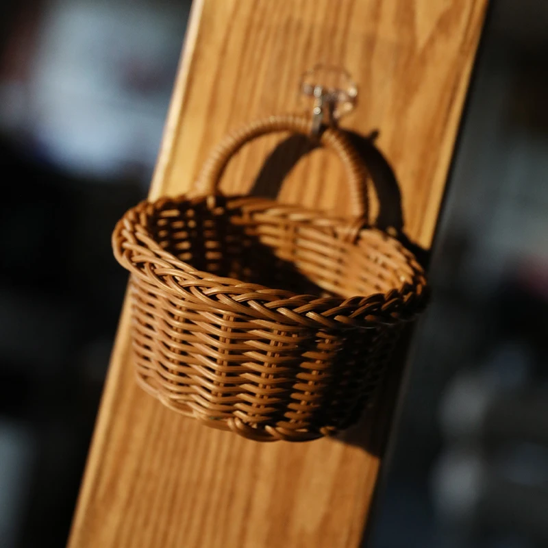 Cesta de almacenamiento de plástico colgante para flores, plantas, maceta, cesta tejida a mano con asa para cocina, organizador, decoración de la