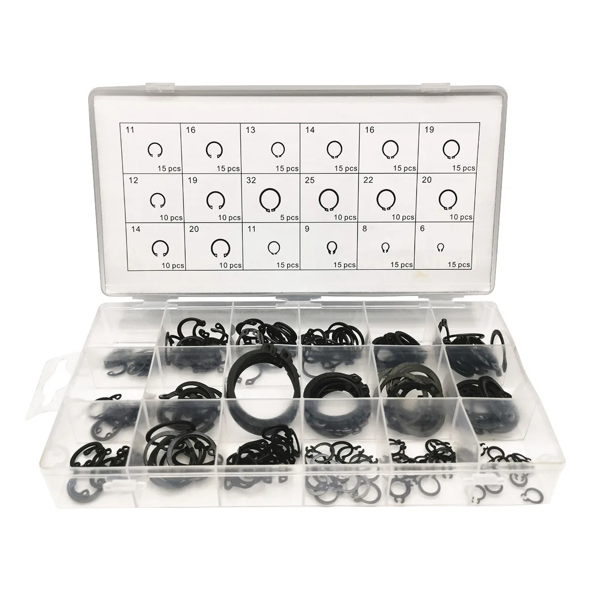 

225PC card spring split ring with hard C-shaped shaft hole with inner card and outer card opening C-shaped buckle box set