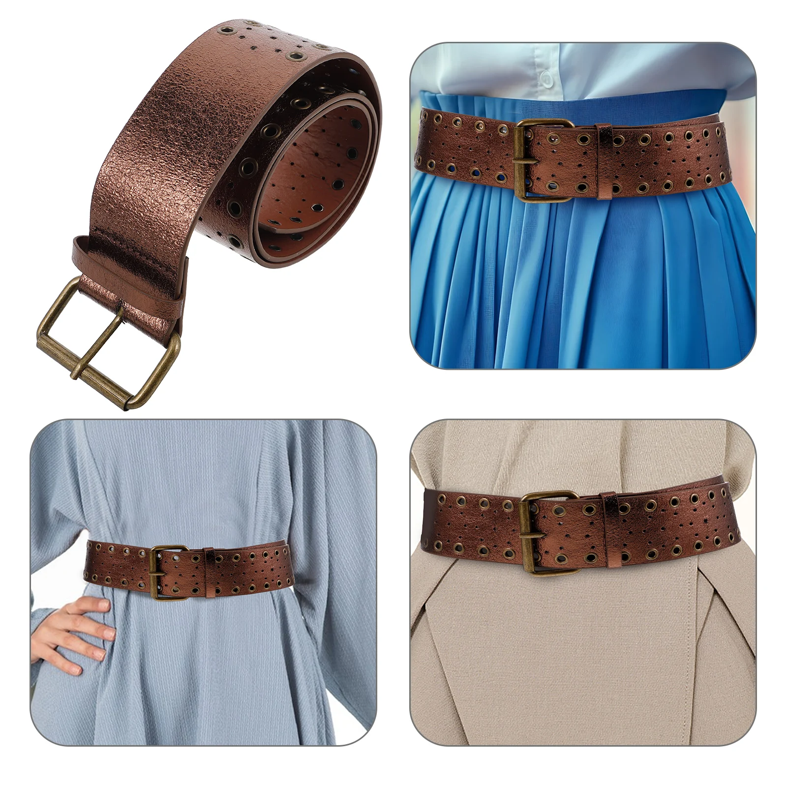 

Hollow Design Western Belt Wide Waist Mens PU Belts Flattering Boho Style for Halloween Party for men