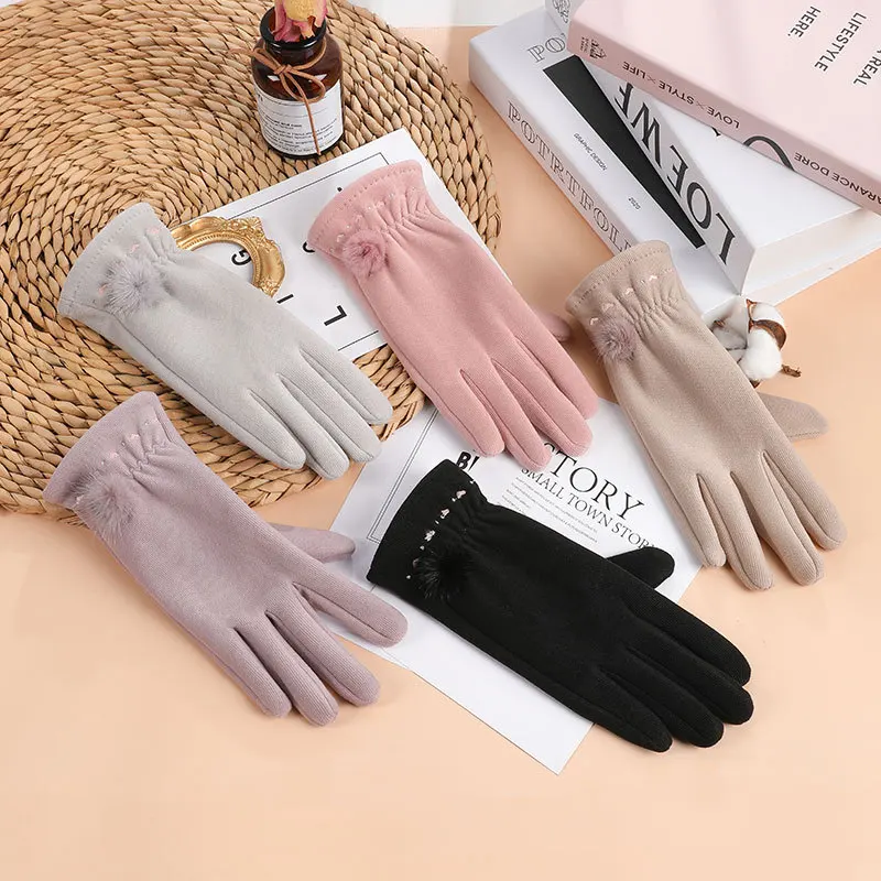 Grace-guantes de gamuza para mujer, manoplas ajustadas a prueba de viento para pantalla táctil, de dedo completo, para estudiantes jóvenes, T90, Invierno