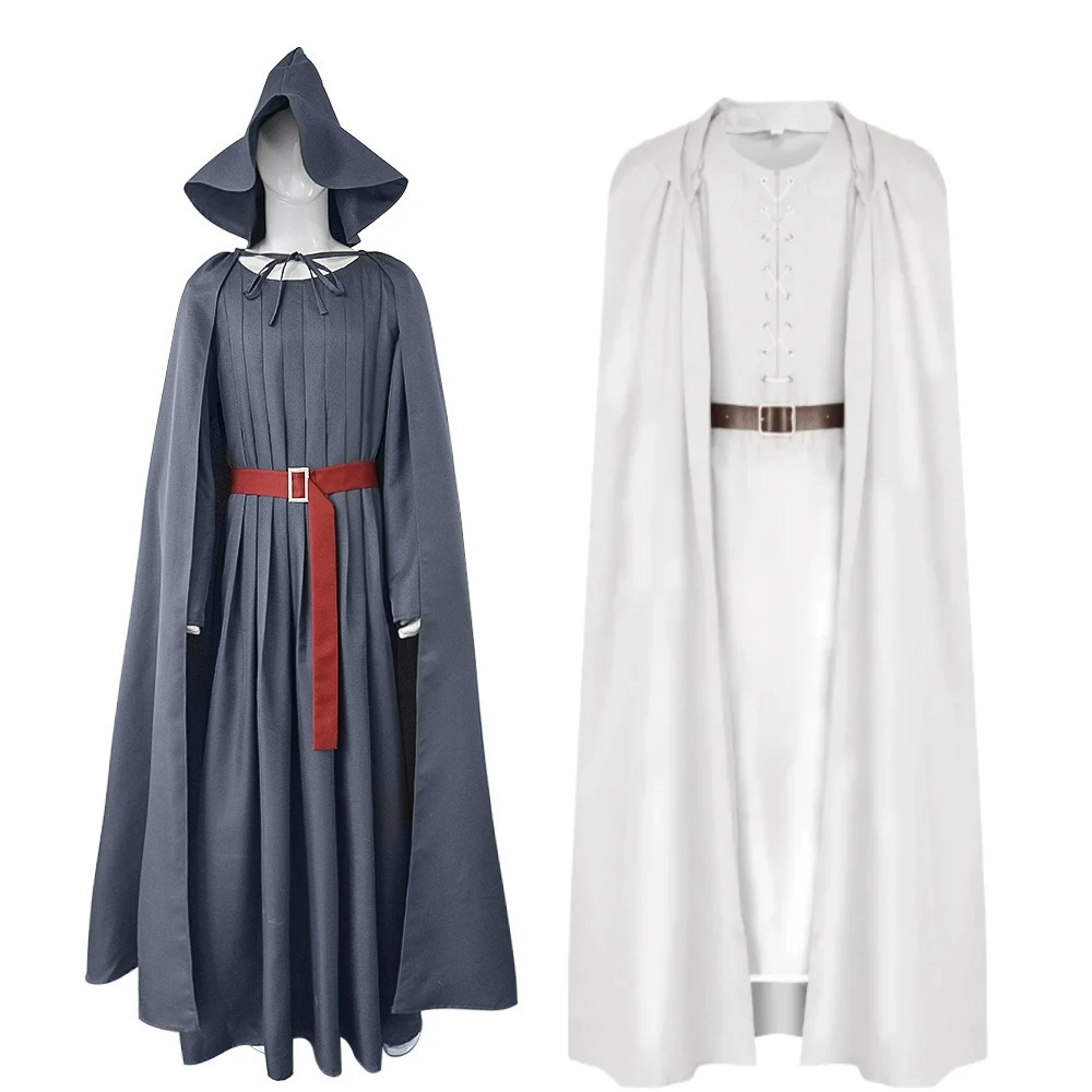 

Adult Wizard Robe Men Sorcerer Costume Grey Cloak with Wizard Hat Cape The Hobbit Gandalf White Cloak Halloween Cosplay Suit