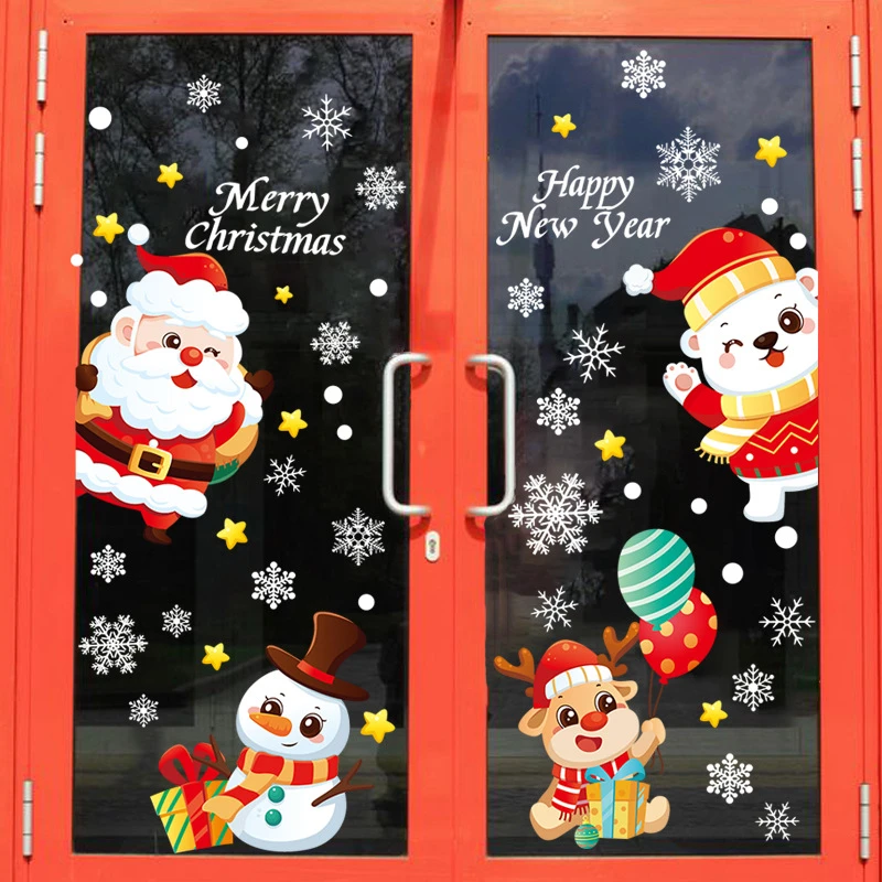 2025 New year Merry Christmas Wall Window Stickers Santa Claus Window Clings Decal Christmas Decoration For Home