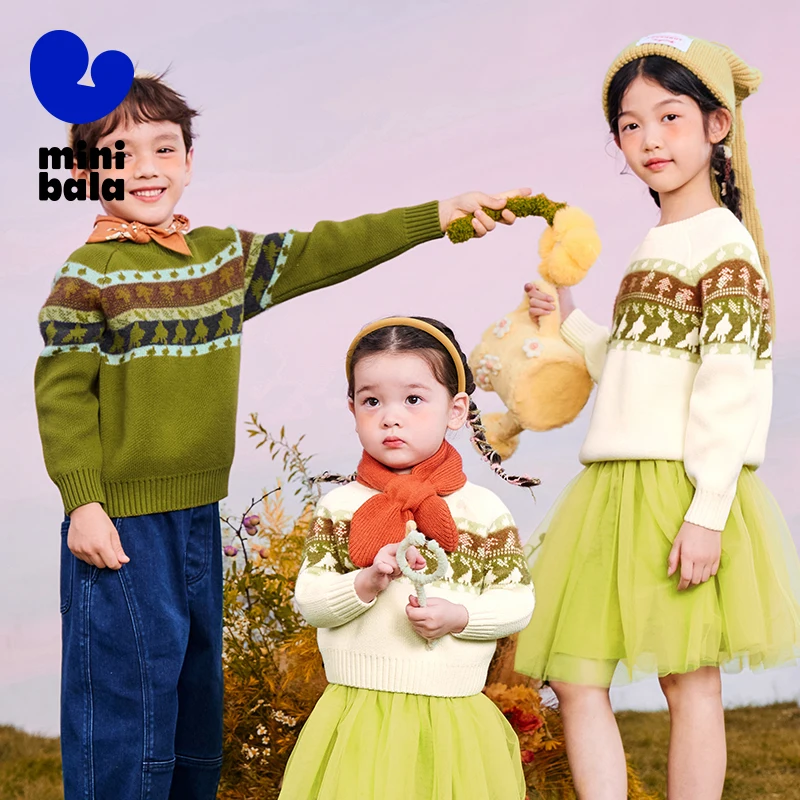 

Mini Balabala Sweater Boys and Girls 2025 Autumn Winter Baby Knit Pullover with Fair Isle Pattern for Seasonal Outfits