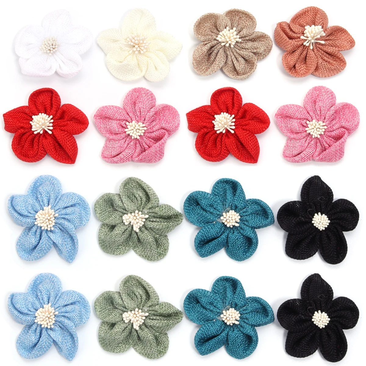 

3pcs 7cm Imitation Linen Cloth Flower Handmade Fabric Flower for Retro Wedding Party Accessories Christmas Home Decoration