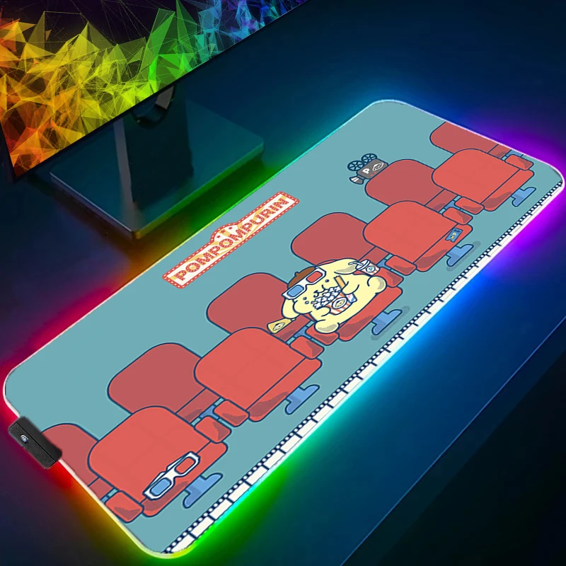 

Коврик для мыши с RGB-подсветкой P-pompompurin Gamer, большой светодиодный компьютерный коврик для ПК XXL, коврик для мыши в стиле аниме, игровые аксессуары, коврик для клавиатуры, настольный коврик