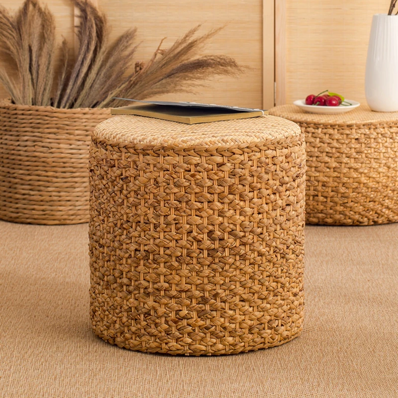 

Creative Rattan Ottoman Woven Straw Round Table Japanese Style Sofa Stool Balcony Tea Table Living Room Footrest Decorative