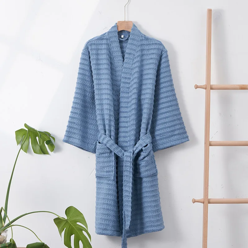 100% Cotton Women Thick Waffle Bathrobe Solid Home Dressing Gown Ladies Spring Autumn Unisex Water Absorption Bath Robe Pyjamas