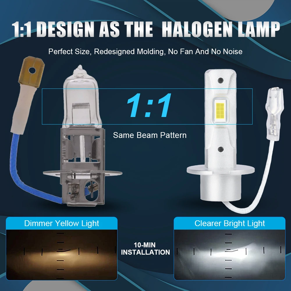 NLpearl 2 قطعة H3 LED المصابيح الأمامية للسيارة مصابيح الضباب بدون مروحة H3 H1 النهار تشغيل ضوء السوبر مشرق أضواء مصباح الضباب 6000K 12 فولت #5