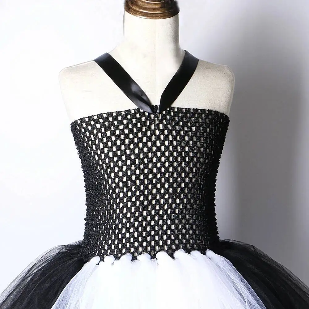 Weißes und schwarzes Katzen-Tutu-Kleid für kleine Mädchen, ein fantasievolles Tierkostüm für Kinder und Kleinkinder, ideal für Halloween oder Karneval, mit Ohren, Stirnband und Schwanz. – Detail 15