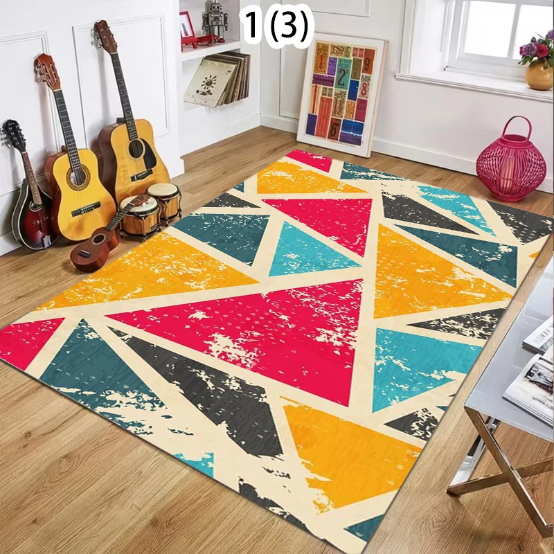 Grunge Geometric Graffiti Rug Teen Bedroom Decor Non-Slip Living Room Floormat Washable Apartment Doormat Retro Art Lover Gift