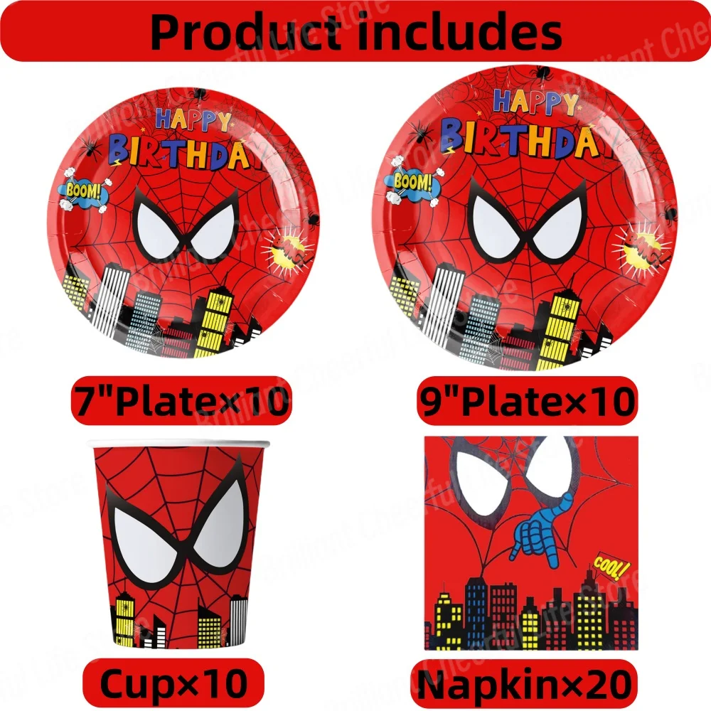 Spiderman Birthday Decorations Superhero Party Decor Tableware Supplies Paper Napkin Plate Cup Set Happy Birthday Toys For Boy