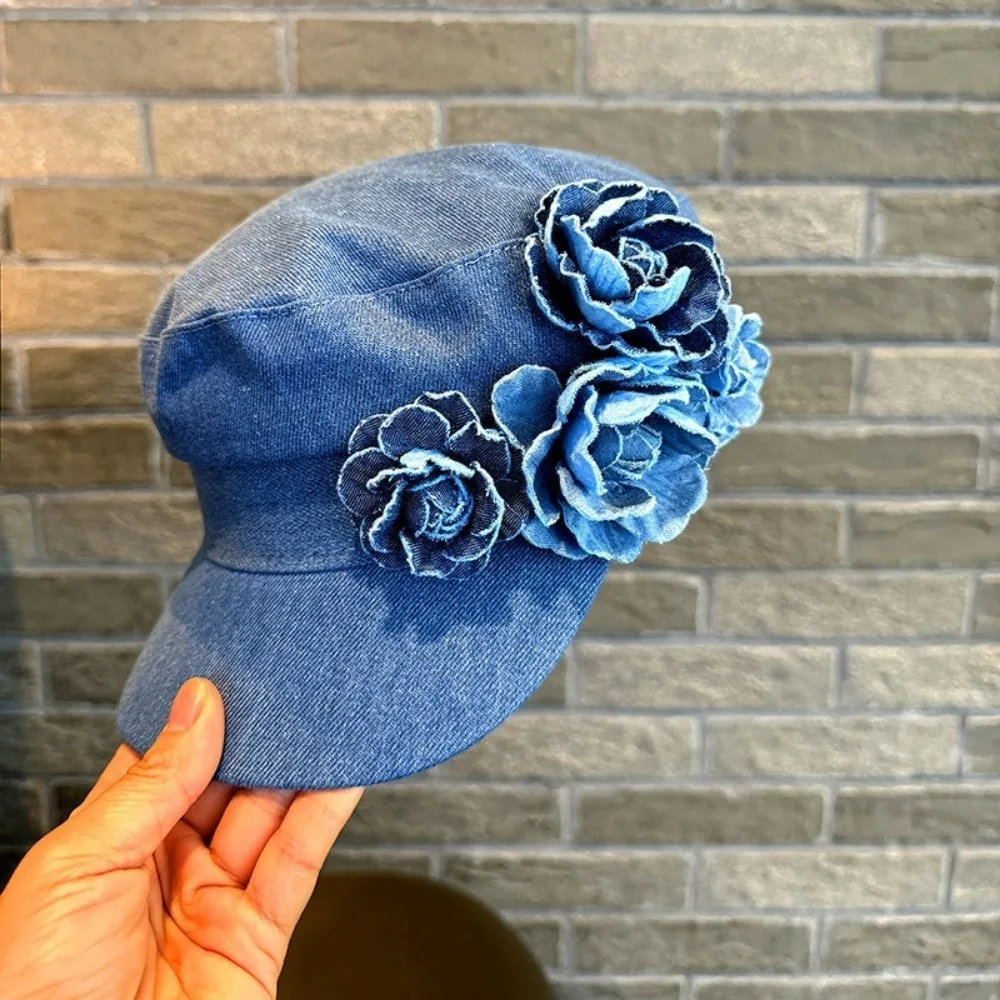 moda-cowboy-plana-superior-chapeu-marinho-flor-cabeca-grande-cintura-denim-chapeu-octogonal-boina-de-algodao-bone-estudante-chapeu