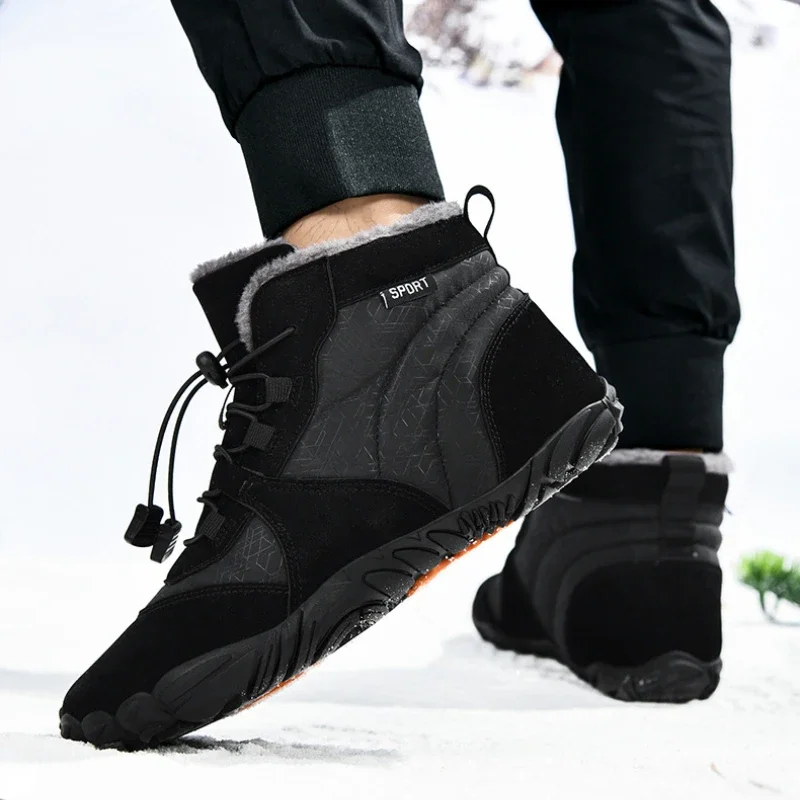 Winter Unisex Snow Boots 2024 Barefoot Athletic Leather Wide Nose Shoes Men Women Thermal Fur Sneakers Plush Lined Hiking Boots