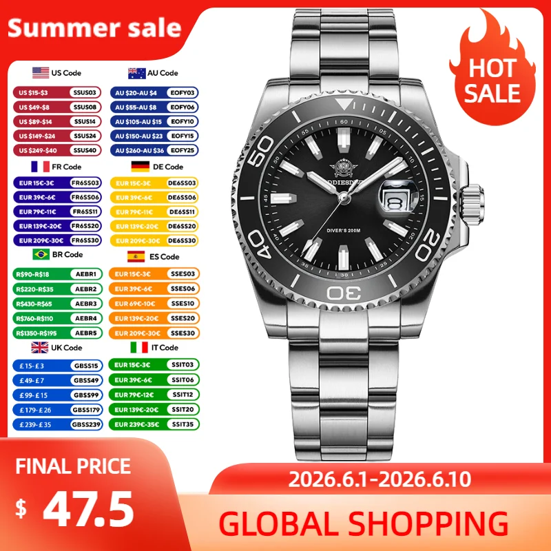

ADDIESDIVE 41mm Fashion Quartz Wristwatches Luminous Ceramic Bezel 200m Waterproof Diver Men's Watches Calendar Business Watch
