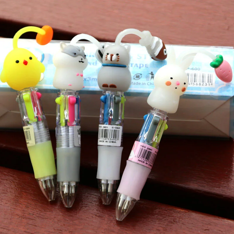 Silicone Cartoon Cute Mini 4 Colors Ballpoint Pen Creative Cartoon  School Office Writing Supplies Kawaii Stationery Gift