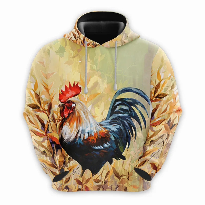 Chicken Animal Pattern Hoodie For Men Funny 3D Printed Long Sleeves Autumn Casual Hoodies Oversized Sweatshirts Pullover Tops