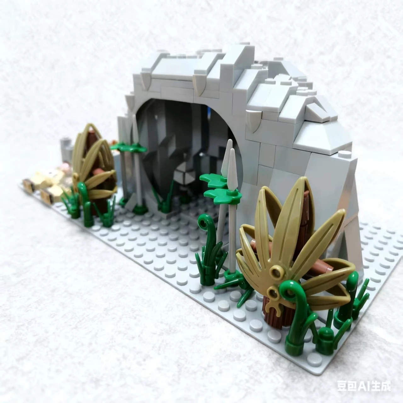 Building blocks MOC The mountain top cave rockery scene with pigsty Savage Cave building blocks toys