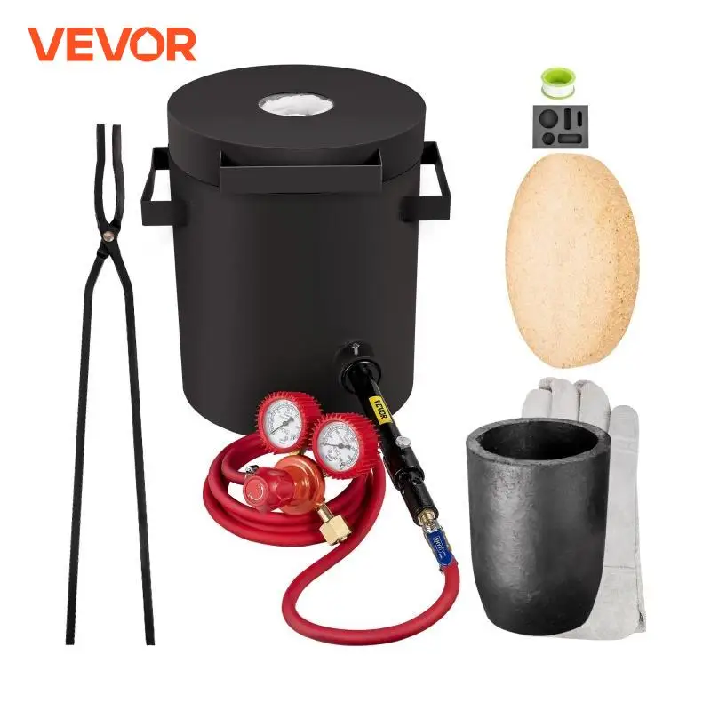 VEVOR Propane Melting Furnace 2/4/5/6/10 KG Metal Foundry Furnace Kit w/ Graphite Crucible & Tongs Casting Smelting Devil Forge