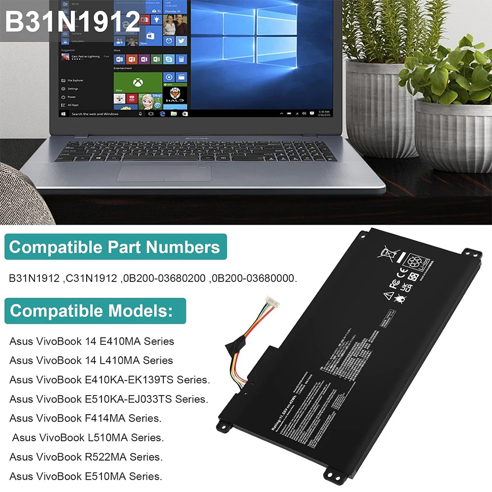 B31N1912 Laptop Battery For ASUS VivoBook 14 E410MA L410MA E410KA E510MA E510KA F414MA L510MA R522MA E410MA-EK026TS EK018TS