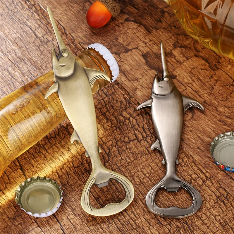 Portable Metal Beer Opener Fish Swordfish Shape Bottle Opener Kitchen Bar Accessory Wedding Party Present Set with Bag