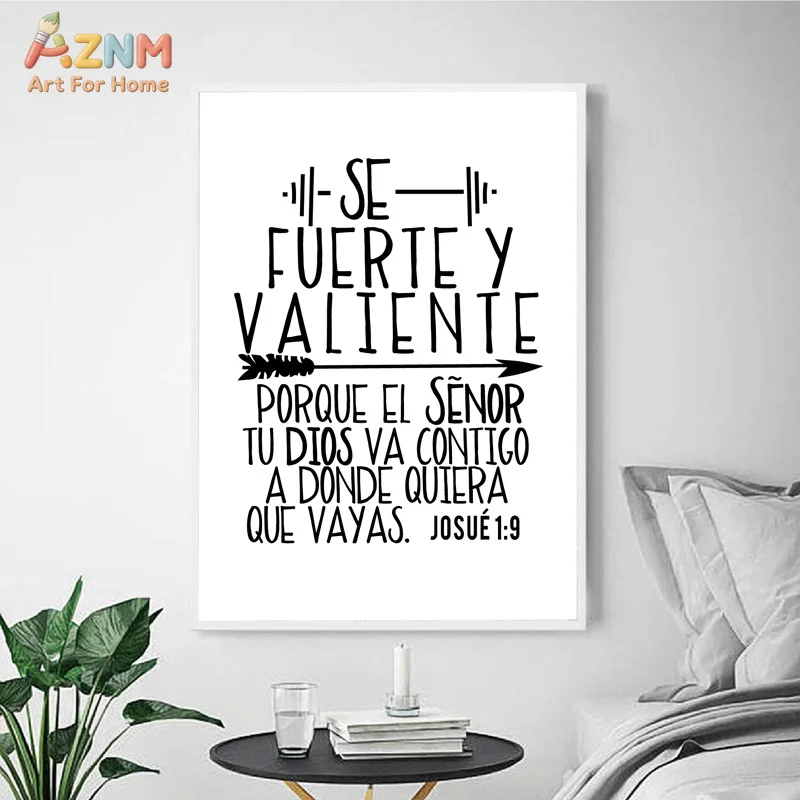 Impresión de la Biblia en español, Josué 1:9, cita de Josué 1:9, pintura en lienzo cristiana, póster, arte inspirador para pared, decoración para sala de estar