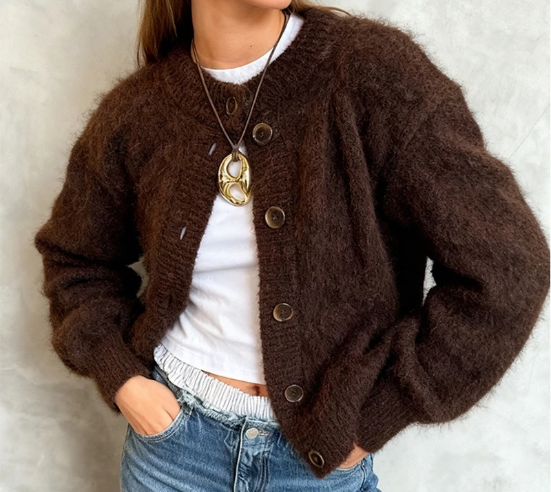 

Short Sweater Simple Knit Cardigan Winter New Style Women's Long Sleeved Casual Sweater Jacket