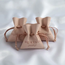 Pink Microfiber Gift Bags 7x8cm Small Size Pack 100 Cosmetics Jewelry Logo Ribbon Sack Eyelashes Hair Rings Necklace Pouches