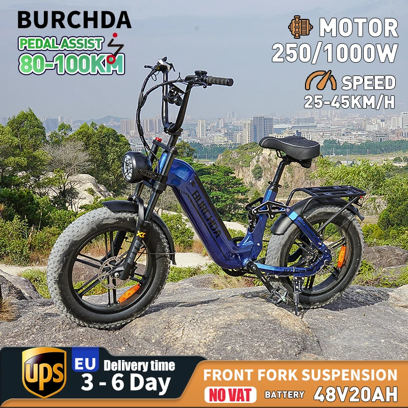 BURCHDA AZ20 Vélo électrique 20 » Fat Tire E-Bike Batterie 48V/20Ah 7 vitesses Vélo électrique tout terrain Adultes Déplacements