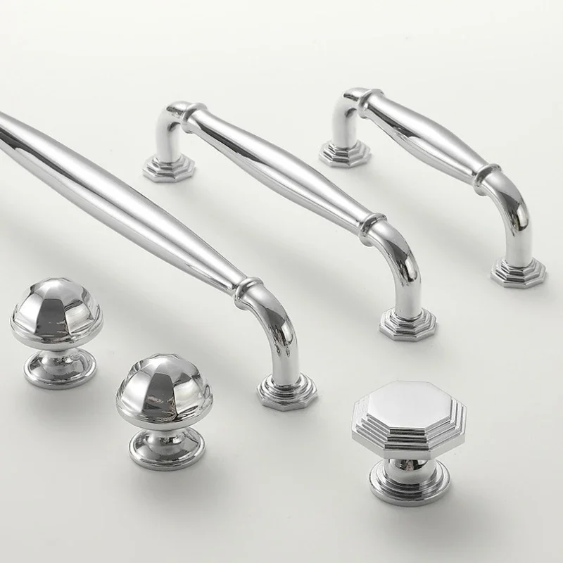 Modern and Simple Chrome Plated Silver Drawer Knob French Style Pure Copper Wardrobe Handle SingleHole Cabinet All Copper Handle