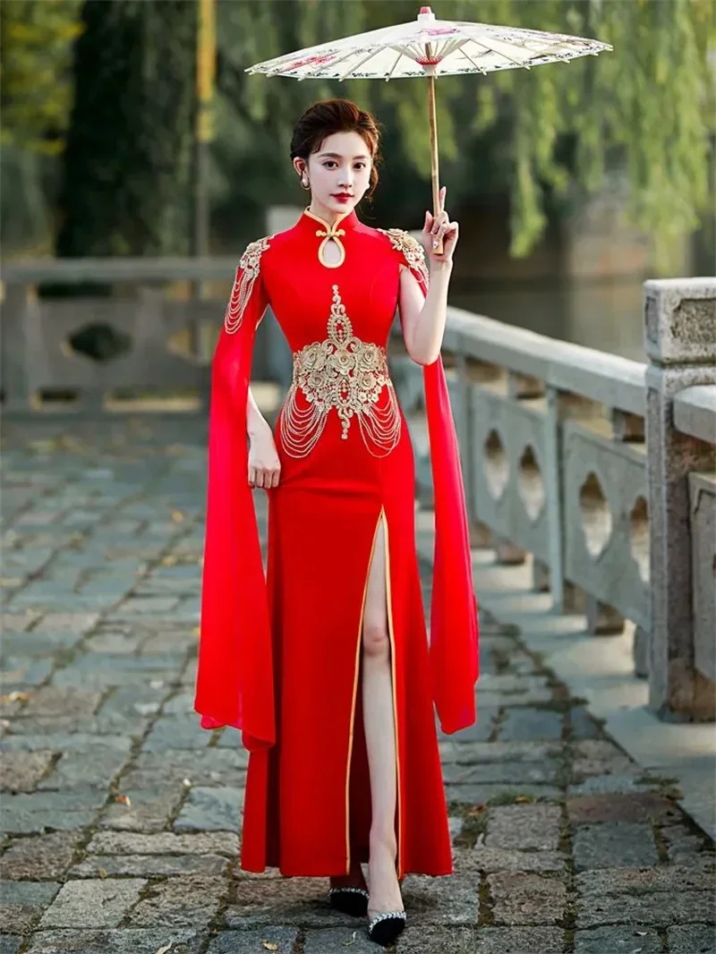 

2023 New Chinese Style Walking Show Qipao Dignified Atmospheric Clothing Improved Young Classical Stage Performance Put Costumes