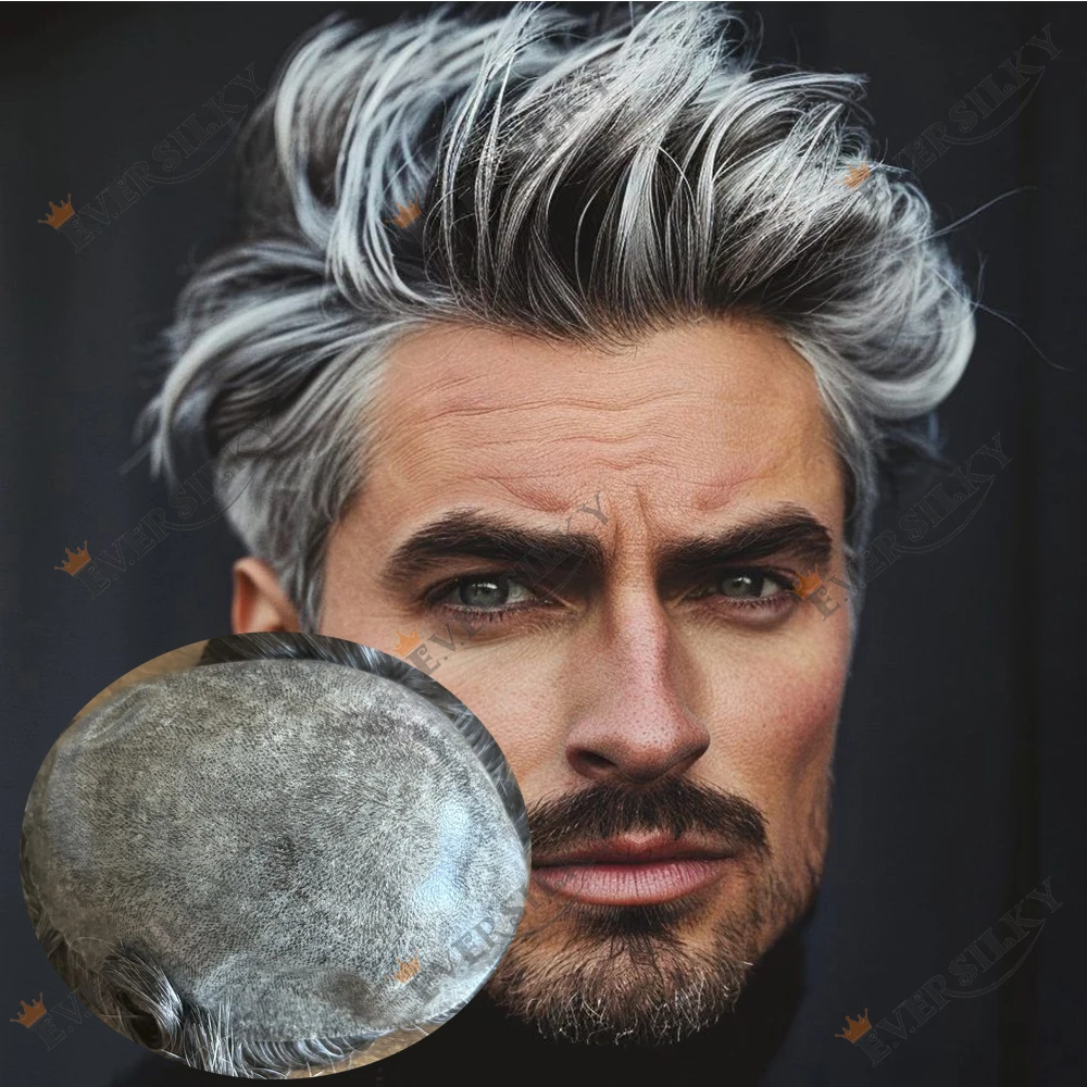 

Натуральный парик-накладка для мужчин с имитацией линии роста волос, светлый, коричневый, серый, черный, 1B20, 1B50, 1B65, 1B80, 0.1 мм, тонкая основа, инжекционная система, из натуральных волос, протез