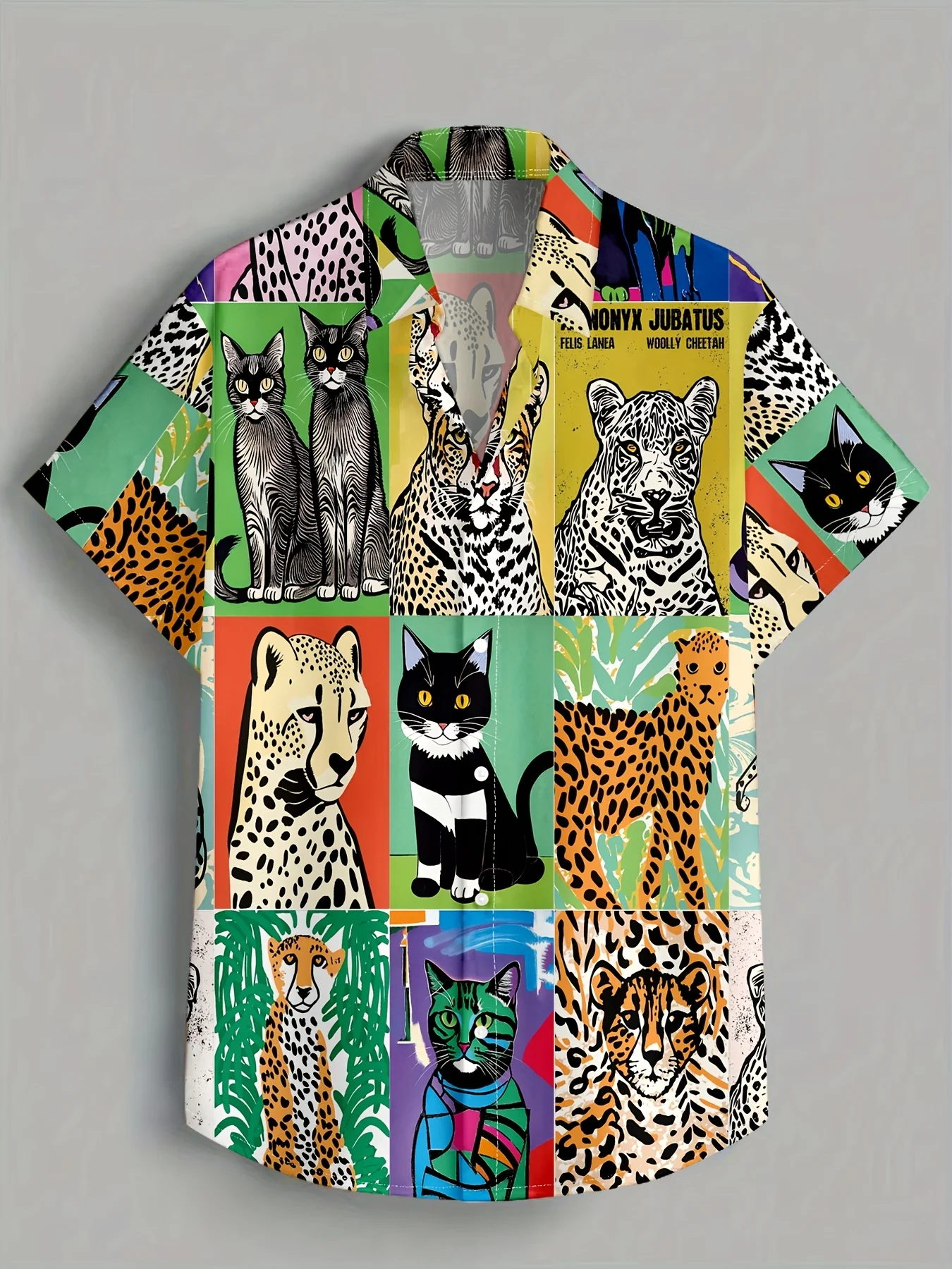 Men Short Sleeve Shirt Wild Cat Leopard Color Block Collage Print Casual Street Tropical Holiday Beach Vacation Mens Clothing