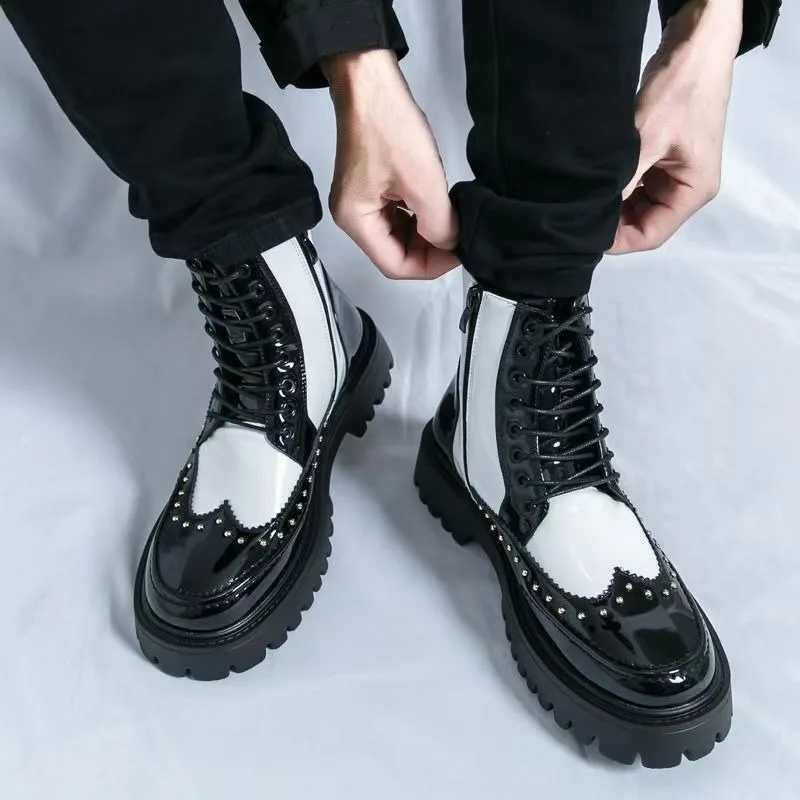 

Leather Casual Boots for Men in All Seasons High Top Leather Boots Fashionable Thick Sole Anti Slip Plus Size 46 Outdoor Boots