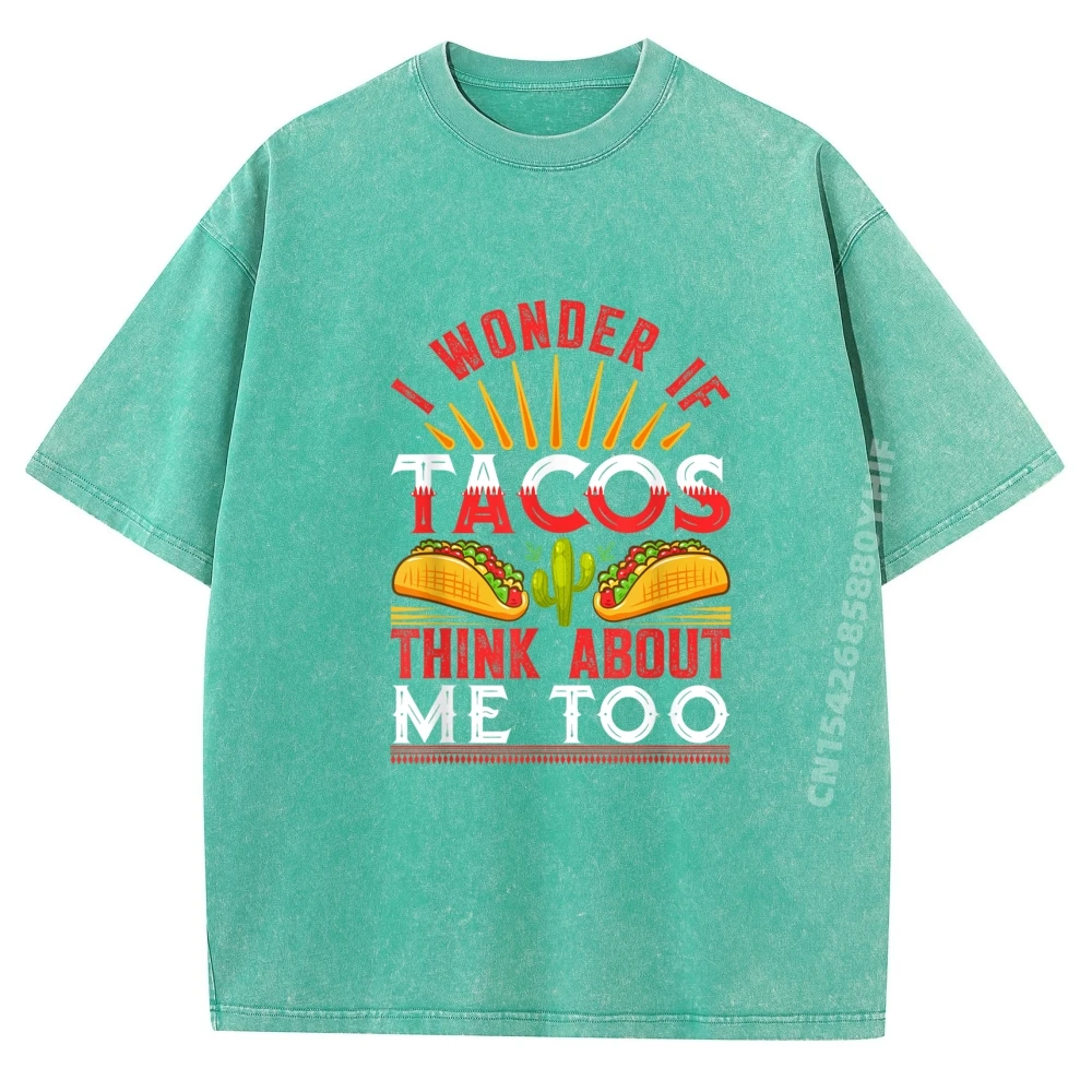 تي شيرت I Wonder If Tacos Think تي شيرت رجالي مطبوع تي شيرت أحدث تي شيرتات جرافيك للرجال ملابس مغسولة ترفيهية