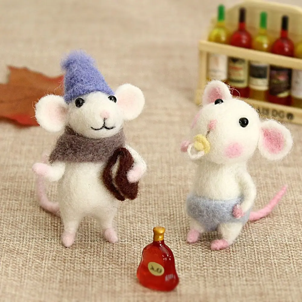 DIY Mouse Wool Felting Toy Doll Poked Needle Kit Package Wool Kits Non-Finished Handmade Material Bag