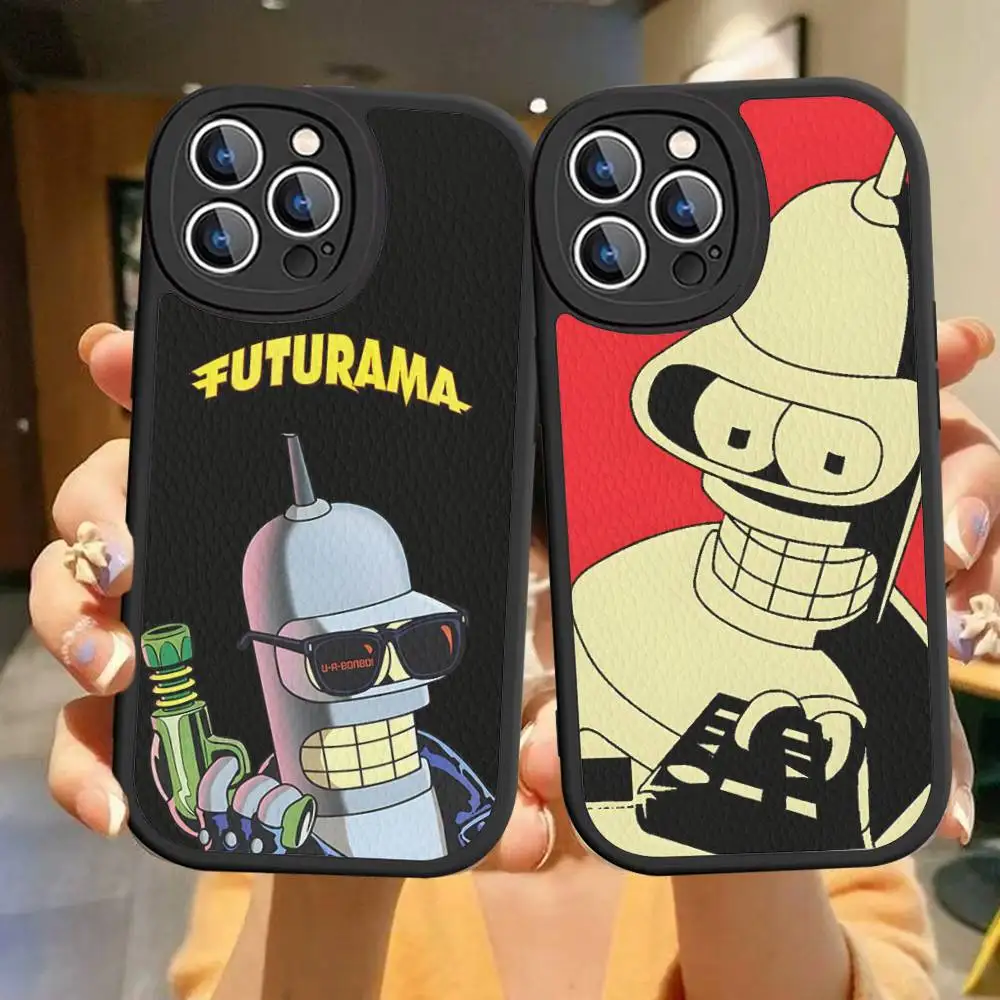 Cartoon Leuke B-Bender Telefoonhoesje voor IPhone 16 15 14 13 12 11 Pro Max Plus Mini Lederen Cover