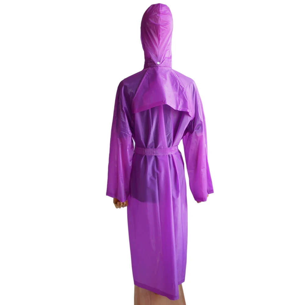 Lady's Raincoat long attached hood with drawstring with drawstring outdoor breathable