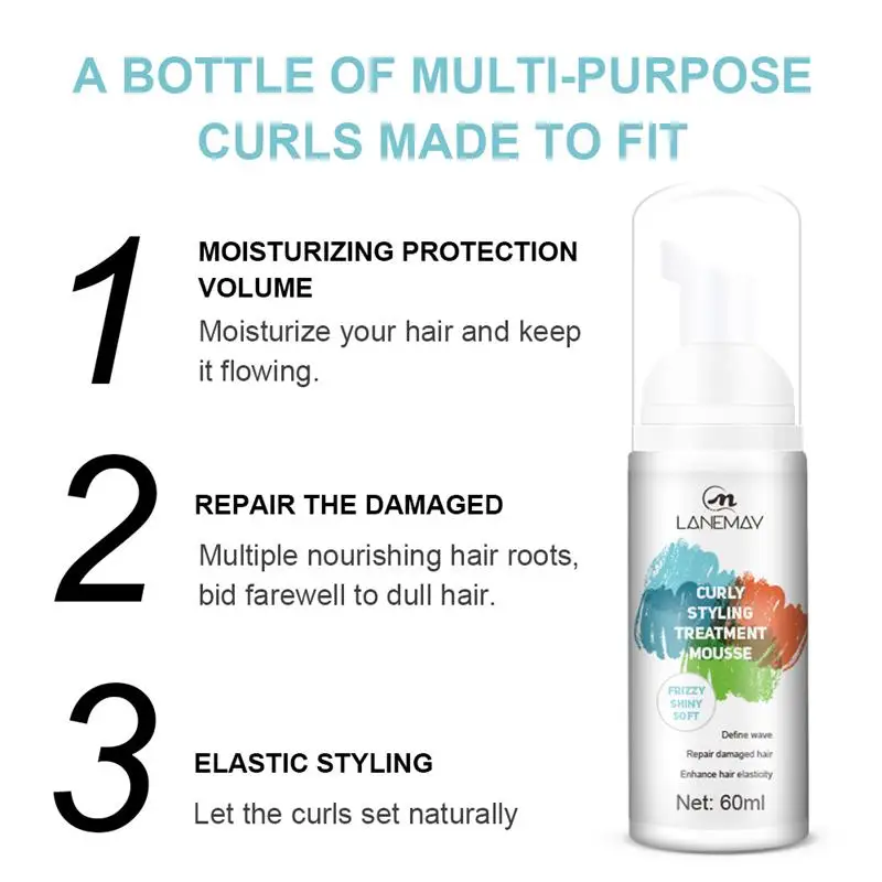 Curly Hair Mousse Repair Curling Foam Serum Smooth Frizzy Products Control Enhanced Natural Wavy Wigs Styling Cream Care 60ML