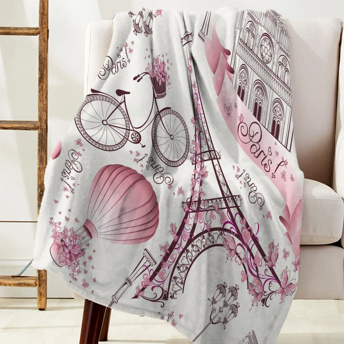 Paris Eiffel Tower Bicycle Flowers Throw Blanket Portable Warm Blanket Blankets For Beds Home Decor Sofa Blanket