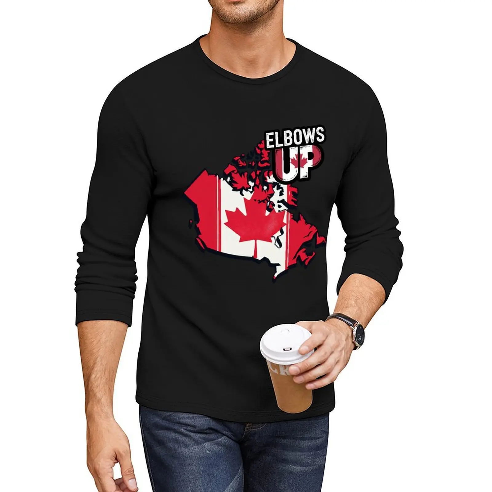 

Canadian Map with ‘Elbows Up’ Phrase – National Colors Design Long T-Shirt tees oversized t shirts plain t-shirt t shirt men