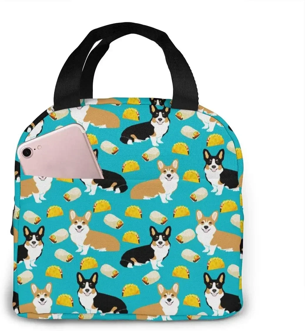 

Tacos Cute Corgi Dogs Insulated Lunch Bag Leakproof Cooler Lunch Box for Women Reusable Thermal Tote Bag for Work School Picnic