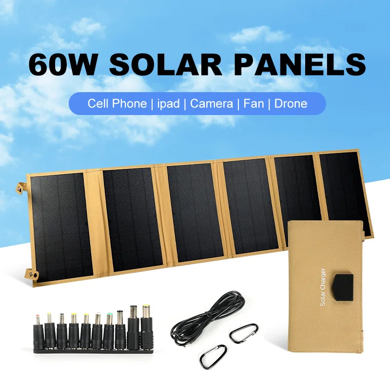 

60W 18V Folding Solar Panel Charger Power Generator For Outdoor Camping Hiking Accessories Emergency Power Supply