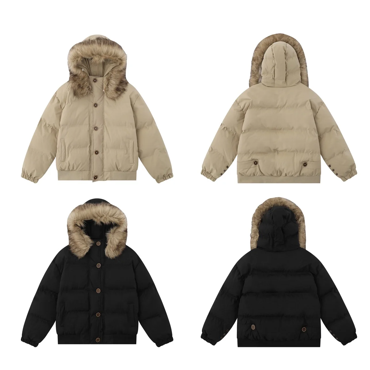 Winter Thickened American Style Trendy Retro Fur Collar Hooded Puffer Jacket Cotton Coat Warm Loose Casual Couple Jacket Unisex