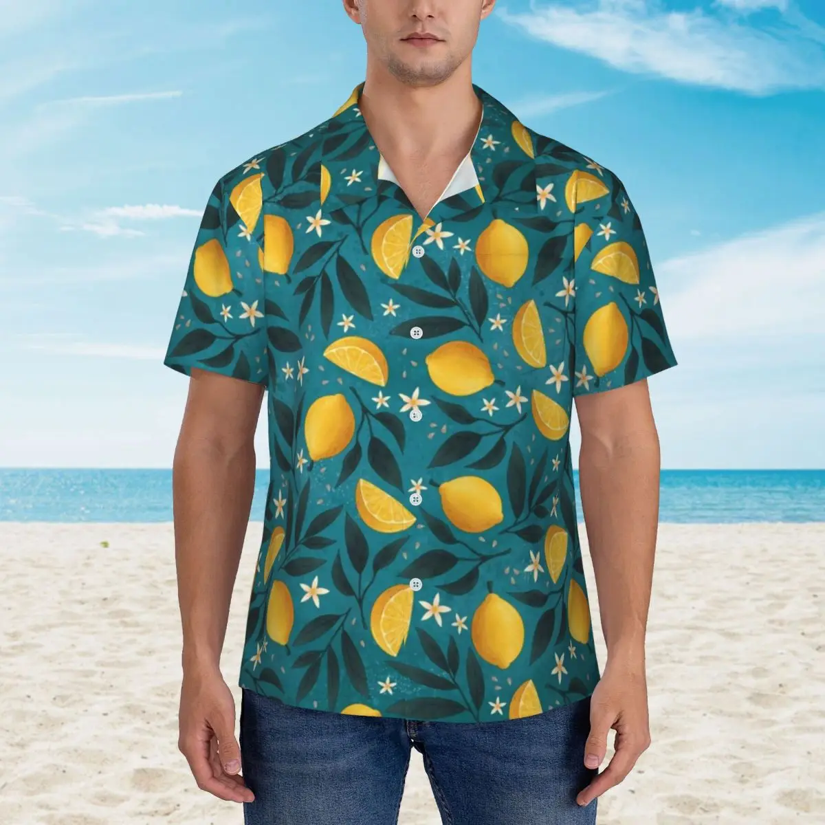 Yellow Lemon Casual Shirt Leaf Floral Print Novelty Summer Shirts Mens Short-Sleeved Beach Stylish Graphic Oversized Blouses