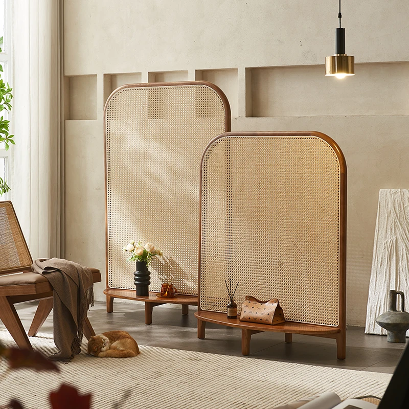 شاشة من الخشب الصلب الاسكندنافي من الخيزران لغرفة المعيشة وغرفة النوم ومدخل متنقل مخصص يحجب شاشة مقعد تخزين حديثة وبسيطة