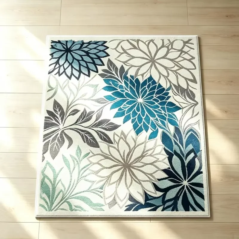 Custom Floral Pattern Rectangle Woven Outdoor Rug Waterproof Non-Slip Patio Garden Backyard Floor Carpet