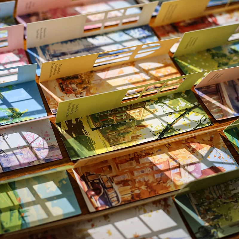 6 pacotes/lote cenário da cidade fora da janela série bonito adorável retro decorativo papel bloco de notas