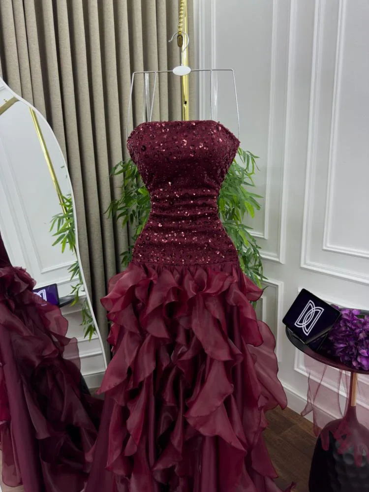 FATAPAESE Aangepaste Strapless Mouwloze Pailletten A-lijn Luxe Avondjurken 2025, Vrouwen Speciale Feestkleding Formele Toga