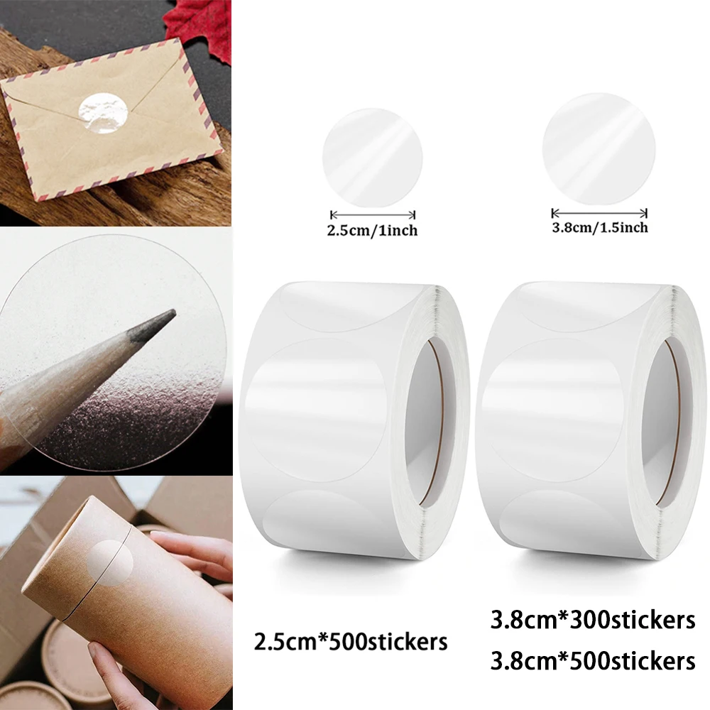 300-1000 Stickers Round Clear Transparent 1