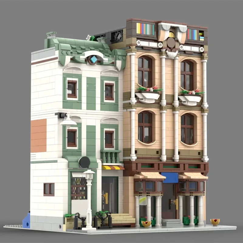 2704pcs MOC Werkstudio en Apotheek - Bouw van Boutique Architectuur Bouwstenen Bakstenen Speelgoed Verjaardag Festival Cadeau
